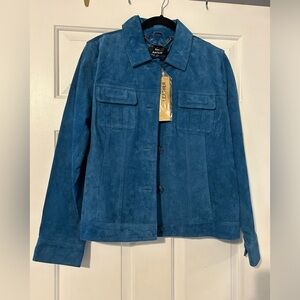 Dennis Basso washable blue suede jacket. Size L. NWT